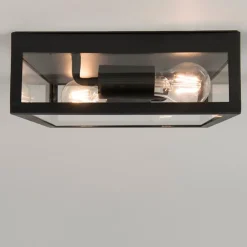 QAZQA Industrielle Outdoor-Deckenleuchte schwarz 2-flammig - Rotterdam