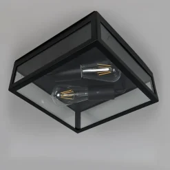 QAZQA Industrielle Outdoor-Deckenleuchte schwarz 2-flammig - Rotterdam