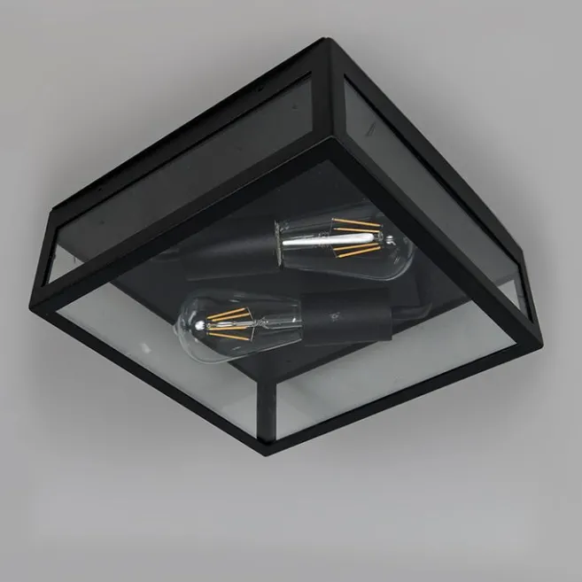 QAZQA Industrielle Outdoor-Deckenleuchte schwarz 2-flammig - Rotterdam
