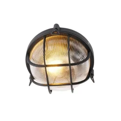 QAZQA Industrielle runde Wandleuchte schwarz IP44 - Noutica