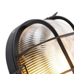 QAZQA Industrielle runde Wandleuchte schwarz IP44 - Noutica