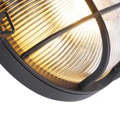 QAZQA Industrielle runde Wandleuchte schwarz IP44 - Noutica