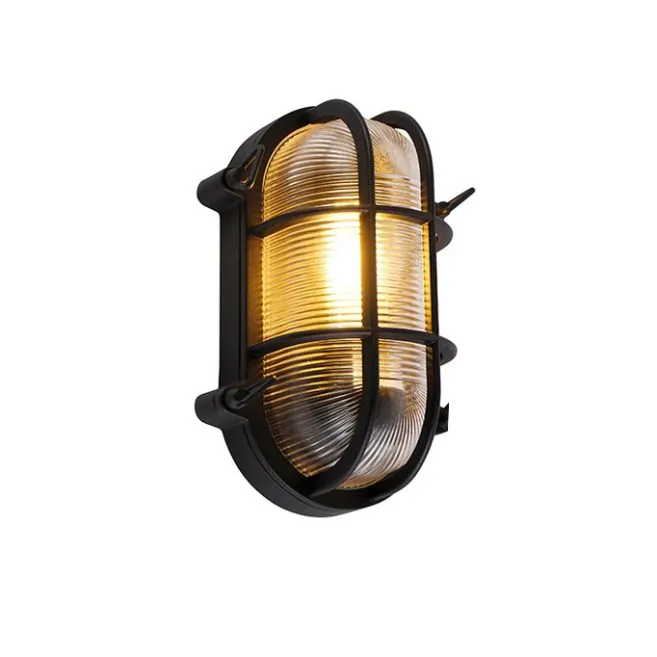 QAZQA Industrielle Wand- und Deckenleuchte schwarz oval IP44 - Noutica