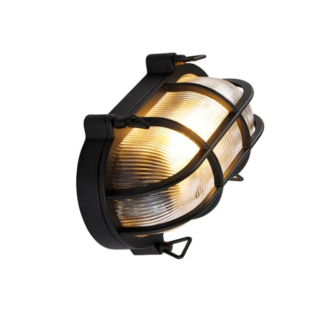 QAZQA Industrielle Wand- und Deckenleuchte schwarz oval IP44 - Noutica