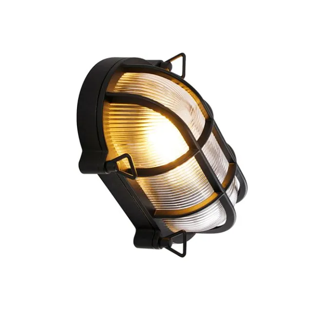QAZQA Industrielle Wand- und Deckenleuchte schwarz oval IP44 - Noutica