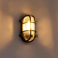 QAZQA Industrielle Wand- und Deckenleuchte schwarz oval IP44 - Noutica