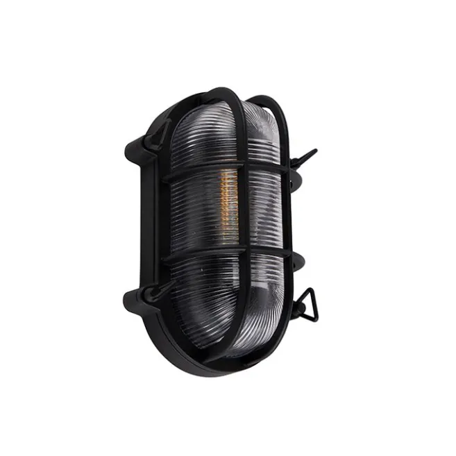 QAZQA Industrielle Wand- und Deckenleuchte schwarz oval IP44 - Noutica