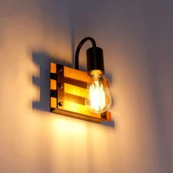 QAZQA Industrielle Wandlampe braun mit Holz - Paleta Mai