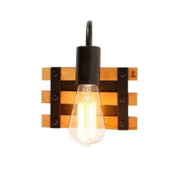QAZQA Industrielle Wandlampe braun mit Holz - Paleta Mai