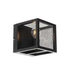 QAZQA Industrielle Wandlampe schwarz - Cage Mesh