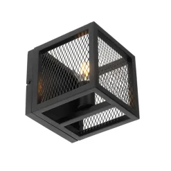 QAZQA Industrielle Wandlampe schwarz - Cage Mesh