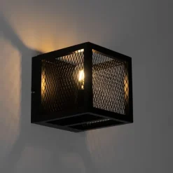 QAZQA Industrielle Wandlampe schwarz - Cage Mesh