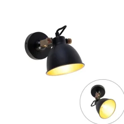 QAZQA Industrielle Wandlampe schwarz mit Gold verstellbar - Liko