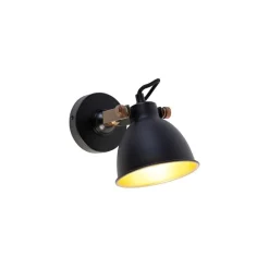 QAZQA Industrielle Wandlampe schwarz mit Gold verstellbar - Liko