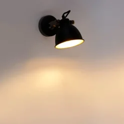 QAZQA Industrielle Wandlampe schwarz mit Gold verstellbar - Liko