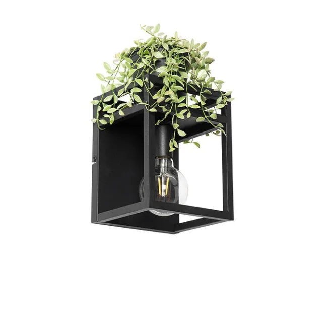 QAZQA Industrielle Wandleuchte schwarz mit Gestell - Cage Rack