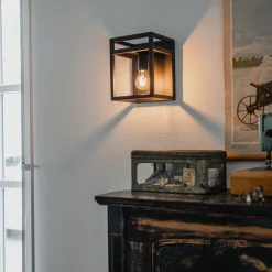 QAZQA Industrielle Wandleuchte schwarz mit Gestell - Cage Rack