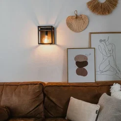 QAZQA Industrielle Wandleuchte schwarz mit Gestell - Cage Rack