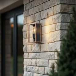 QAZQA Industrielle Wandleuchte Holzoptik 26 cm IP44 - Charlois