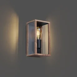 QAZQA Industrielle Wandleuchte Holzoptik 26 cm IP44 - Charlois