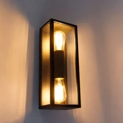 QAZQA Industrielle Wandleuchte schwarz 38 cm 2-Licht IP44 - Charlois