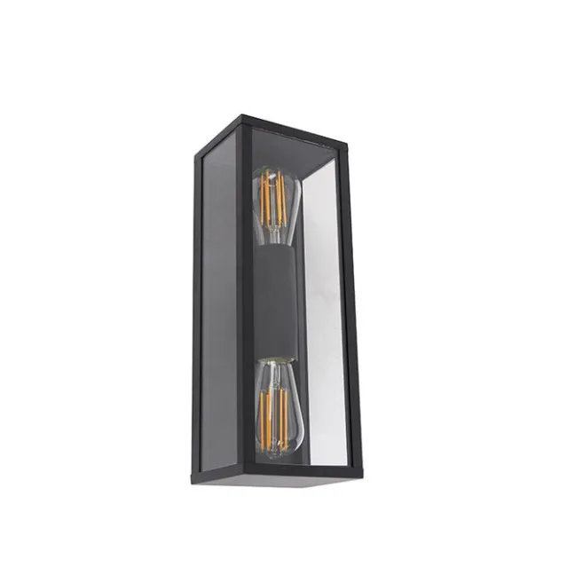 QAZQA Industrielle Wandleuchte schwarz 38 cm 2-Licht IP44 - Charlois