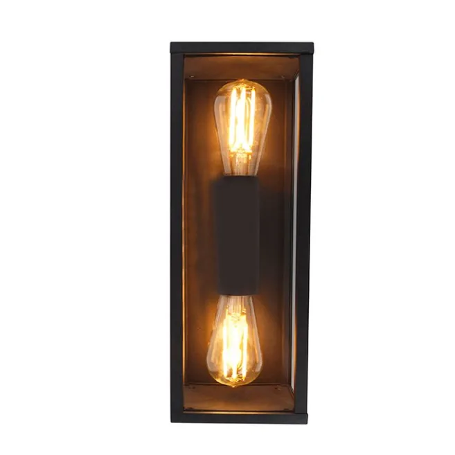 QAZQA Industrielle Wandleuchte schwarz 38 cm 2-Licht IP44 - Charlois