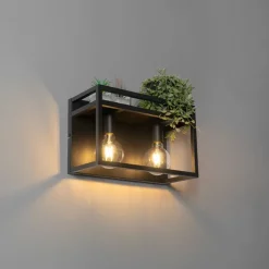 QAZQA Industrielle Wandleuchte schwarz mit Gestell 2-flammig - Cage Rack