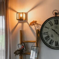 QAZQA Industrielle Wandleuchte Schwarz Würfel - Cage