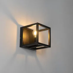 QAZQA Industrielle Wandleuchte Schwarz Würfel - Cage