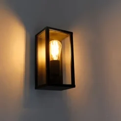 QAZQA Industrielle Wandleuchte schwarz 26 cm IP44 - Charlois