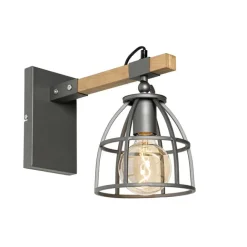 QAZQA Industrielle Wandleuchte dunkelgrau und Holz verstellbar – Arthur