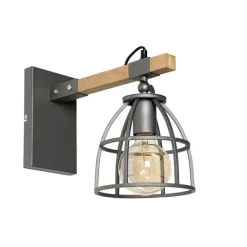 QAZQA Industrielle Wandleuchte dunkelgrau und Holz verstellbar – Arthur