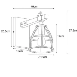 QAZQA Industrielle Wandleuchte dunkelgrau und Holz verstellbar – Arthur
