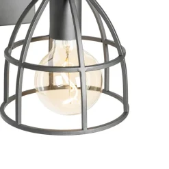 QAZQA Industrielle Wandleuchte dunkelgrau und Holz verstellbar – Arthur