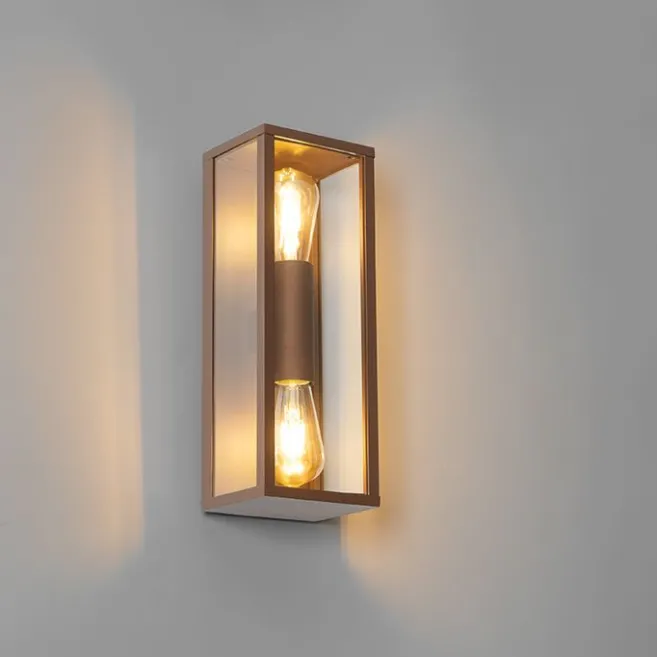 QAZQA Industrielle Wandleuchte rostbraun 38 cm 2-flammig IP44 - Charlois