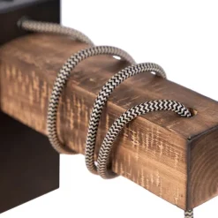 QAZQA Industrielle Wandleuchte schwarz mit Holz - Gallow