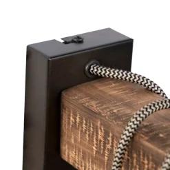 QAZQA Industrielle Wandleuchte schwarz mit Holz - Gallow