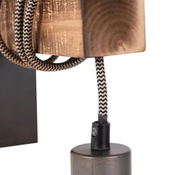 QAZQA Industrielle Wandleuchte schwarz mit Holz - Gallow
