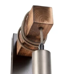 QAZQA Industrielle Wandleuchte schwarz mit Holz - Gallow