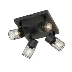 QAZQA Industrieller Deckenstrahler schwarz 4-flammig verstellbar - Jim