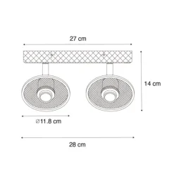 QAZQA Industrieller Deckenstrahler schwarz mit Holz 2-flammig - Jasmijn