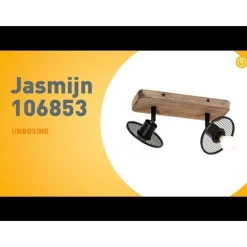 QAZQA Industrieller Deckenstrahler schwarz mit Holz 2-flammig - Jasmijn