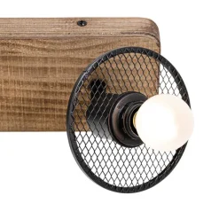 QAZQA Industrieller Deckenstrahler schwarz mit Holz 2-flammig - Jasmijn