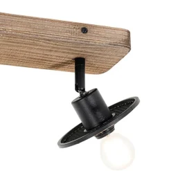 QAZQA Industrieller Deckenstrahler schwarz mit Holz 2-flammig - Jasmijn