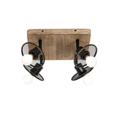 QAZQA Industrieller Deckenstrahler schwarz mit Holz 4-flammig - Jasmijn