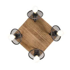 QAZQA Industrieller Deckenstrahler schwarz mit Holz 4-flammig - Jasmijn