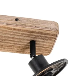 QAZQA Industrieller Deckenstrahler schwarz mit Holz 3-flammig - Jasmijn