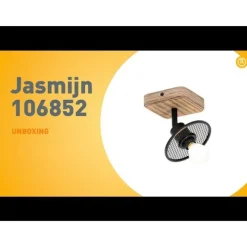 QAZQA Industrieller Deckenstrahler schwarz mit Holz - Jasmijn