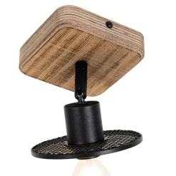 QAZQA Industrieller Deckenstrahler schwarz mit Holz - Jasmijn